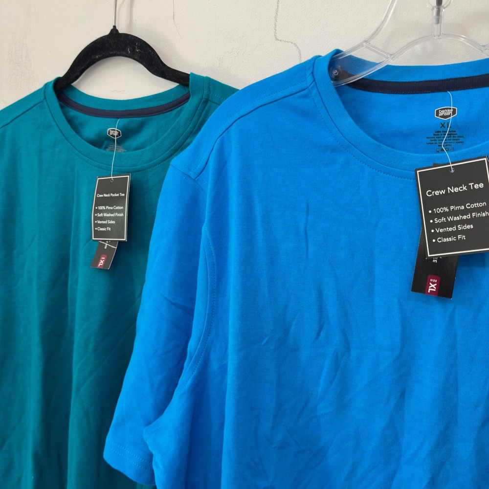 Berkley Jensen‎ 2-Pack Pima Cotton T-Shirt Set Teal Blue XL NWT Soft Basic Tee